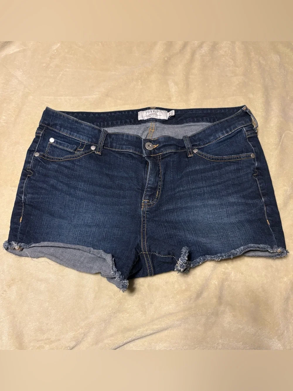 torrid Dark Blue Denim Frayed Hem Cutoff Shorts